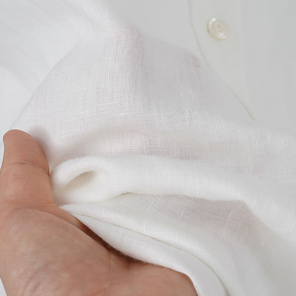 [wafu/L尺寸] 稍薄亞麻法袖立領襯衫/白t008e-wht1-L 第5張的照片