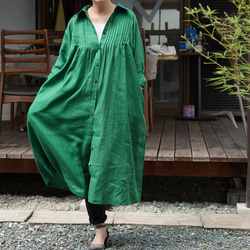 [Wafu]中厚亞麻連衣裙2way針塔克插肩袖/峽灣綠色A081J-FGN2 第1張的照片