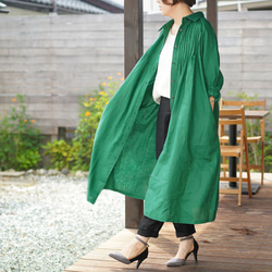 [Wafu]中厚亞麻連衣裙2way針塔克插肩袖/峽灣綠色A081J-FGN2 第9張的照片