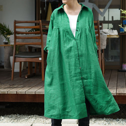 [Wafu]中厚亞麻連衣裙2way針塔克插肩袖/峽灣綠色A081J-FGN2 第10張的照片