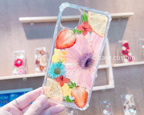 ゆページ⭐︎押し花ケース 全機種対応 スイートピーの押し花ケース iPhoneケース・カバー