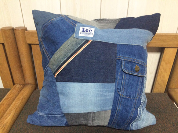 cu-4 ビンテージ デニム リメイク クッション カバー ジーンズ パッチ