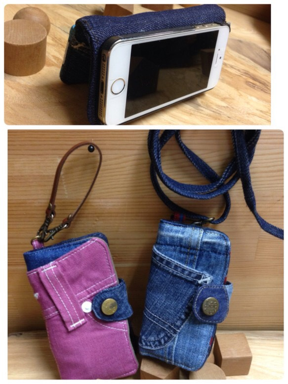 5 SE 5c ビンテージデニムパッチワークリメイク本革レザーiPhone5.5s.se.5c手帳型カバーケース 5枚目の画像