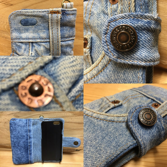 6ー218　Levi's  ビンテージ デニム リメイク iPhone6.6s 手帳型カバー スマホケース 4枚目の画像