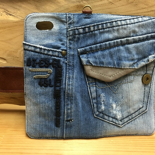 6pー256 DIESEL デニムリメイク iPhone6splus.6plus 手帳型カバー