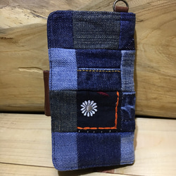 刺繍 デニムパッチワーク　iPhone８.7.6s.6　コンチョ 手帳型 カバー スマホ ケース 本革 3枚目の画像