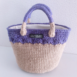 【春色】可愛花紋編織*麻繩籃袋*顏色：紫色 第1張的照片