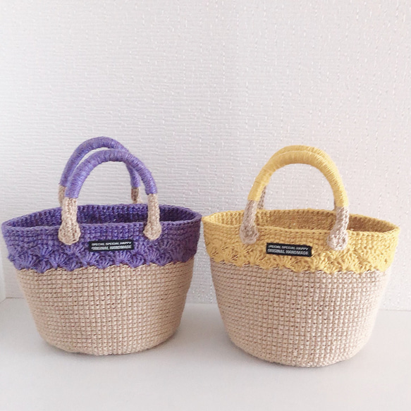 【春色】可愛花紋編織*麻繩籃袋*顏色：紫色 第2張的照片