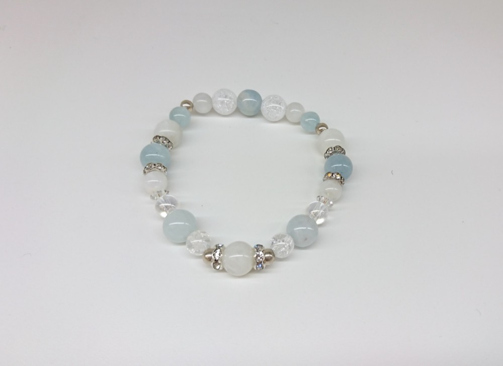 Angelmoon オリジナル ブレスレット(アクアマリン、ムーンストーン、クラック水晶、虹色水晶)