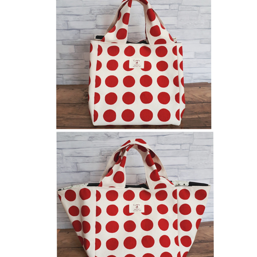 2wayキューブバッグ☆舟型トートバッグ④レッド☆帆布☆ハンドメイド 