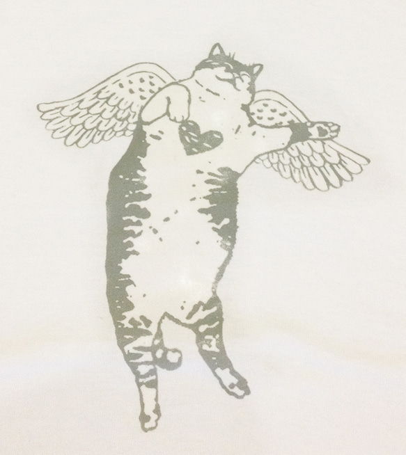 ハートの猫天使 プリントTシャツ M 2枚目の画像