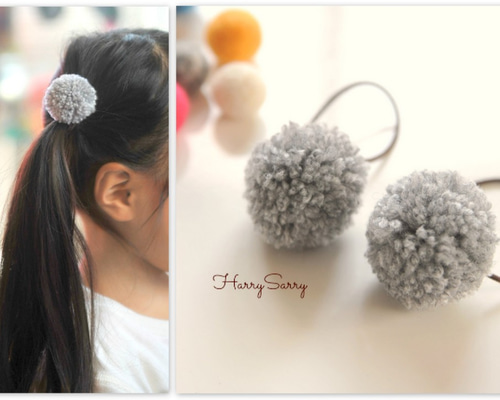 PomPonヘアゴム　2個セット　キッズ　毛糸　ポンポン　グリーン　シンプル 0_93416dd7f5bf2d66a95b0c5e7a19