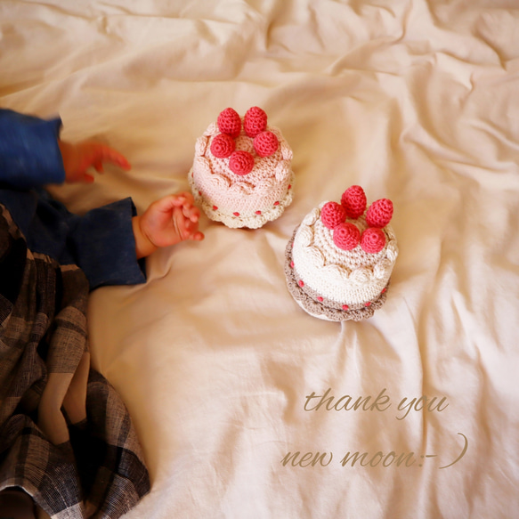 あみぐるみ苺のお誕生日ケーキ[ストロベリー]　記念撮影・おままごと・インテリアに◎ごっこ遊び／赤ちゃんのおもちゃ 5枚目の画像