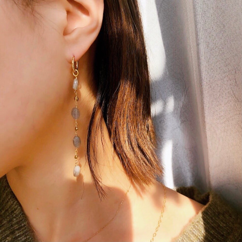 petitlile✳︎ラブラドライトのフープピアス/イヤリング チャーム（02 