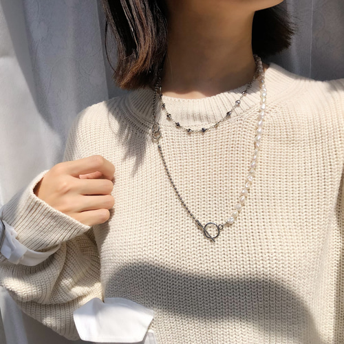 再販！アレンジ5通り！バロックパールのシルバーY字ロング