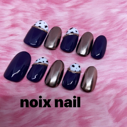 スキニーオーバル追加しました☆牛柄ネイルチップ ニュアンスネイル  