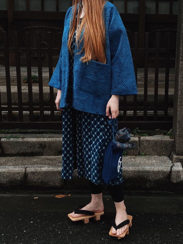 Aoyama Daruma indigo dye hanten jacket 藍染 半纏 ジャケット. 4枚目の画像