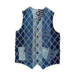 Aoyama Daruma indigo dye sashiko vest 藍染 刺し子 ベスト