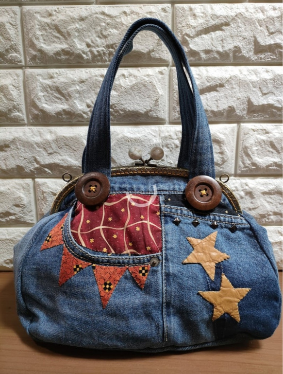 ハンドメイド がま口デニムショルダーバッグ - メルカリ