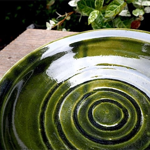 深い緑色の鮮やかな深皿［16May-10］《釉薬》 大皿 shibaten