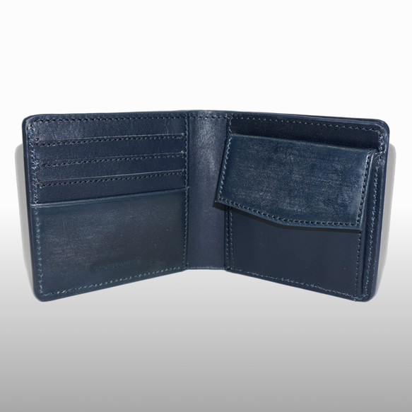 二つ折り財布(コインケース有)　ブライドルレザー　ネイビー 1枚目の画像