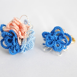 小花針織夾式耳環/藍色 第2張的照片