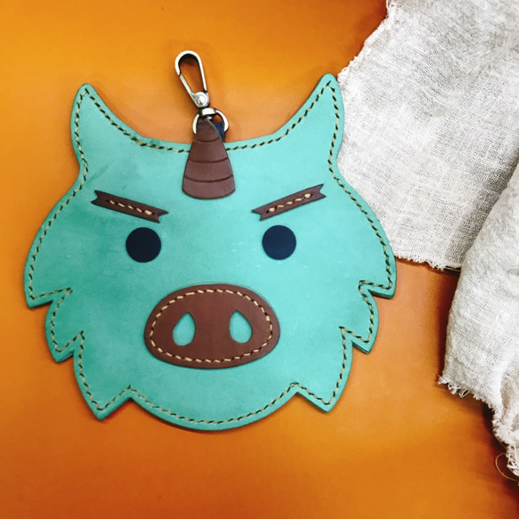 手工縫製 妖怪系列 義大利植鞣牛皮革 獨角豬悠遊卡片夾 第2張的照片