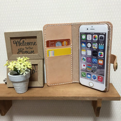 選べる硬さ‼️ iPhone 7 栃木レザー ヌメ革 ナチュラル 手帳型 スマホケース 本革 レザー カバー 3枚目の画像