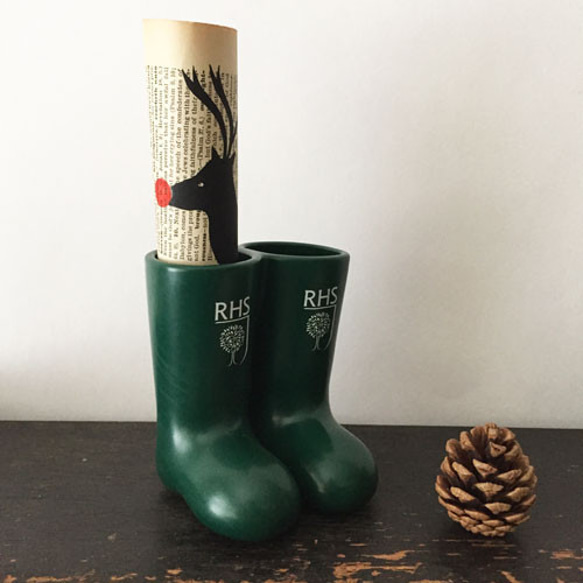 ブーツペンスタンド　クリスマスディスプレイ 英国王立園芸協会 フラワーベース ミニチュア長靴 1枚目の画像