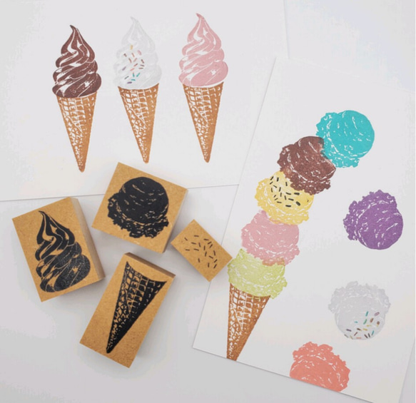 未使用 新作大きめソフトクリームスタンプ＆ダイ スタンピンアップ 朱肉