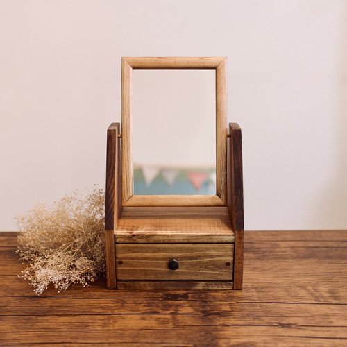 木製コンパクト鏡台 引き出し付きスタンドミラー コンパクトドレッサー