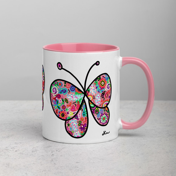 幸福のピンク蝶 (内側色付き)/ カラーマグカップ 2枚目の画像