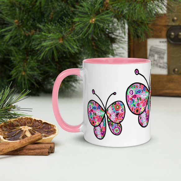 幸福のピンク蝶 (内側色付き)/ カラーマグカップ 1枚目の画像