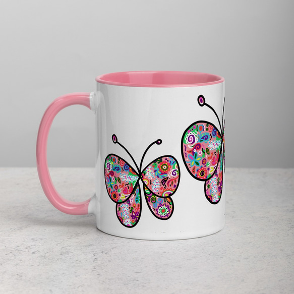 幸福のピンク蝶 (内側色付き)/ カラーマグカップ 4枚目の画像