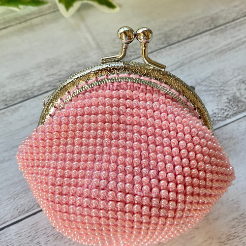 ビーズのがま口 ビーズ刺繍のがま口 2 レモンイエロー マチなしポーチ | iichi