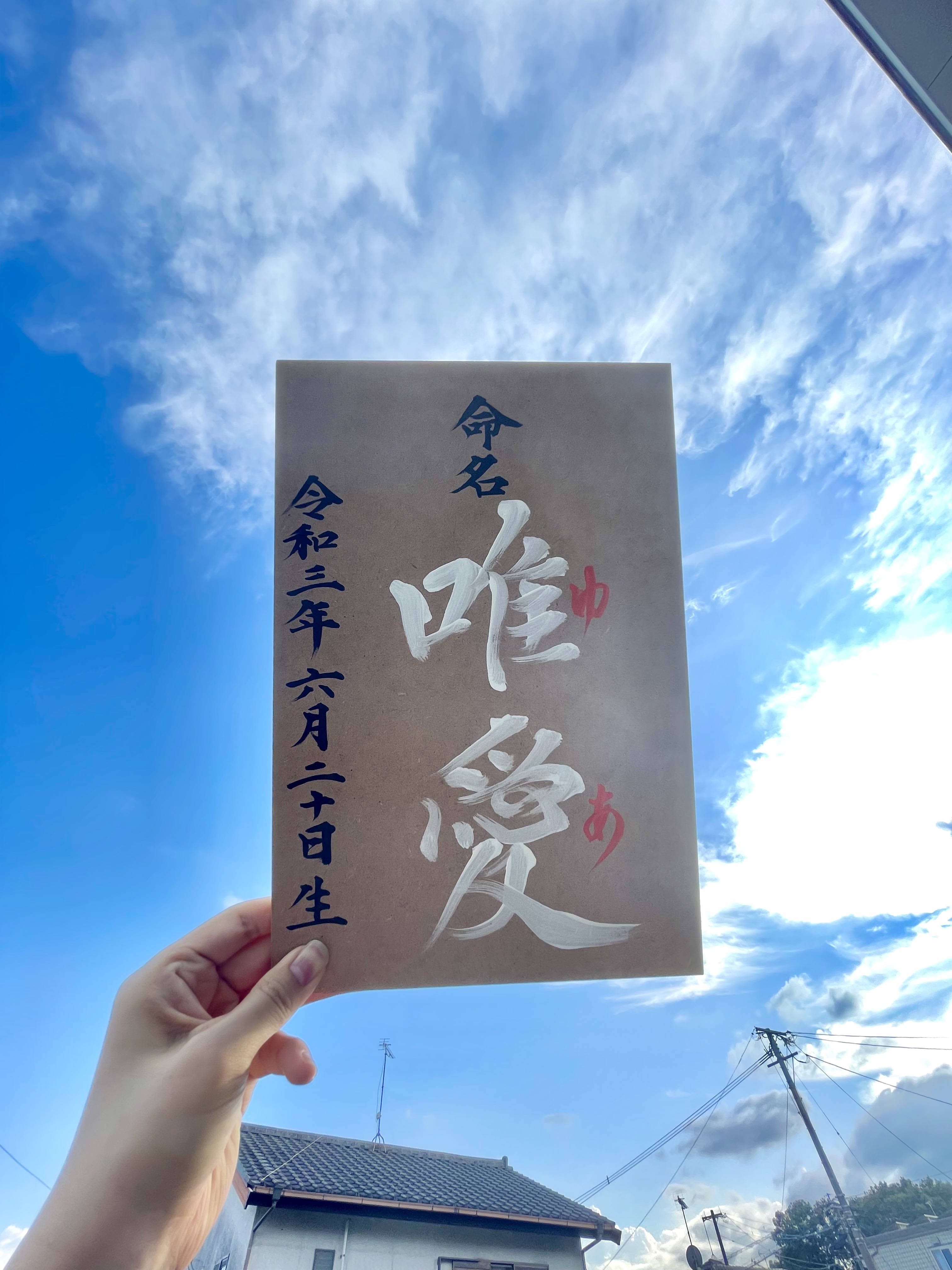 世界に一つだけの命名書　そのまま飾ることが出来る為インテリアとしても