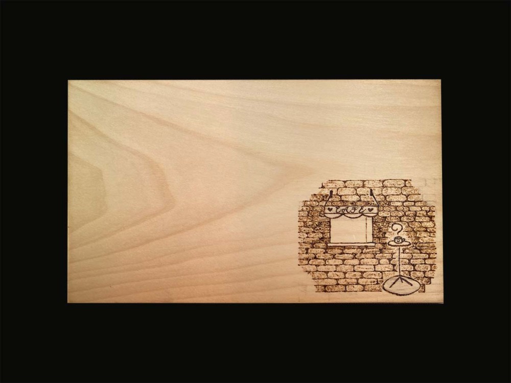 【プレゼントにもおすすめ！】本格銀杏まな板に癒しをプラス☆イラスト焦がしまな板　カフェver