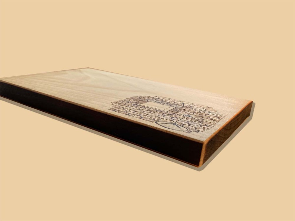 【プレゼントにもおすすめ！】本格銀杏まな板に癒しをプラス☆イラスト焦がしまな板　カフェver