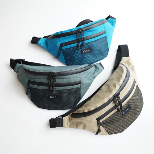 メッシュポケット ボディバッグ 防水生地 ベージュ ボディバッグ