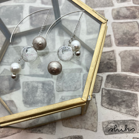 ＊sale＊ glass dome × pearl & cotton pearl(金属アレルギー対応) 2枚目の画像