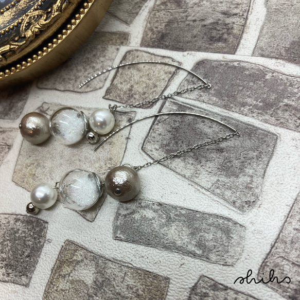 ＊sale＊ glass dome × pearl & cotton pearl(金属アレルギー対応) 3枚目の画像