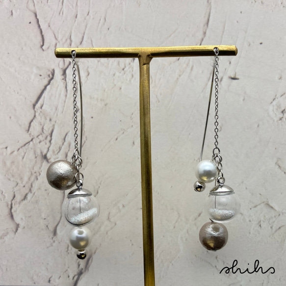 ＊sale＊ glass dome × pearl & cotton pearl(金属アレルギー対応) 5枚目の画像
