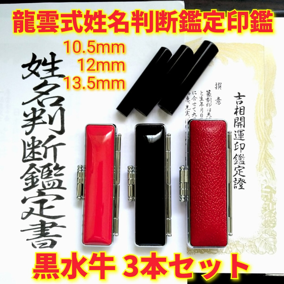 オーダー印鑑❤️龍雲式★姓名判断鑑定書付き＊黒水牛印鑑3本セットA❗三宝印 オーダー印鑑❤️龍雲式☆姓名判断鑑定書付き＊黒水牛印鑑3本セットA