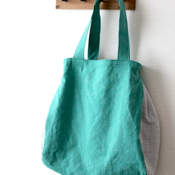 清爽的亞麻半袋（綠色×灰色邊框） 第1張的照片