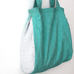 清爽的亞麻半袋（綠色×灰色邊框） 第3張的照片