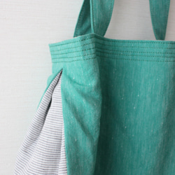 清爽的亞麻半袋（綠色×灰色邊框） 第4張的照片