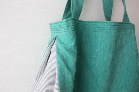 清爽的亞麻半袋（綠色×灰色邊框） 第4張的照片
