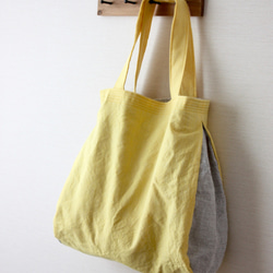 清爽的亞麻半袋（黃色×灰色邊框） 第1張的照片