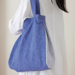 清爽的亞麻半袋（灰色×藍色邊框） 第5張的照片