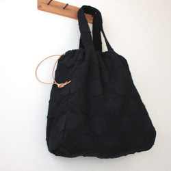 綿麻ドットの巾着バッグ（ブラック） 7枚目の画像
